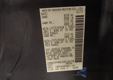 2016 Nissan Titan Xd Pro-4X Diesel from USA, damaged, VIN 1N6BA1F49GN501078